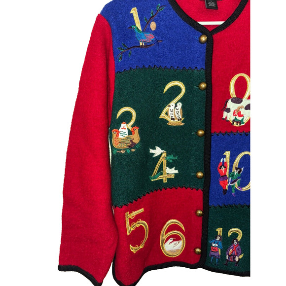 Tally Ho Christmas Sweater Size Small 12 Days Holiday Vtg Novelty 100% Wool - Picture 3 of 6